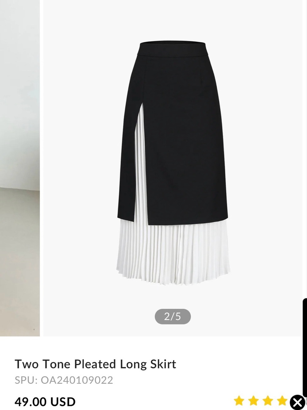 Commense Black Skirt with White Pleated Asymmetrical Hem